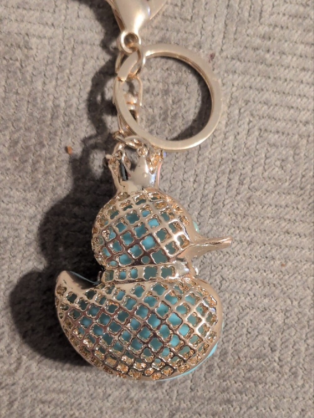 Fashion Jewelry Blue Duck Keychain with Pink Crown and Crystal Accents - Picture 4 of 4